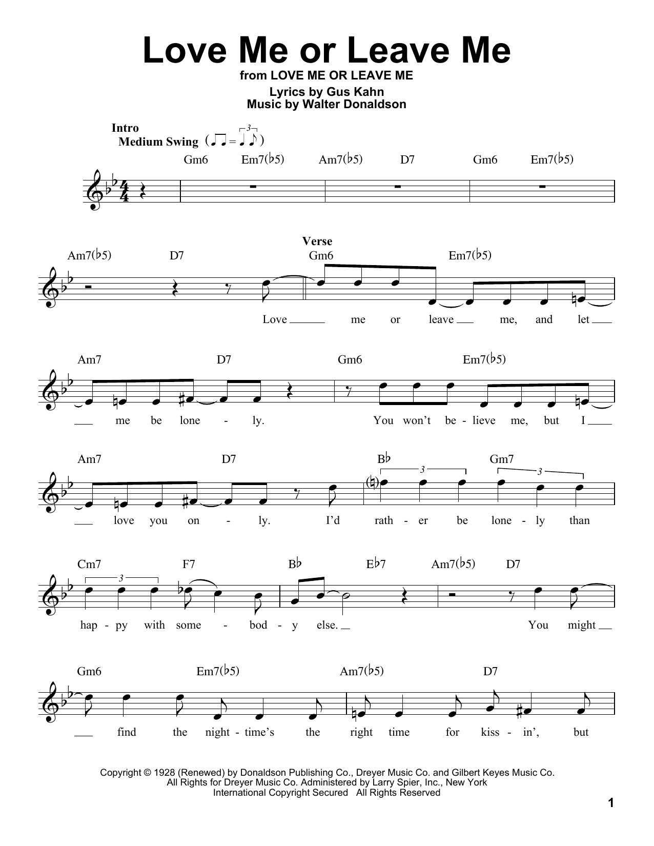 Gus Kahn Love Me Or Leave Me Sheet Music Notes & Chords for Easy Piano - Download or Print PDF