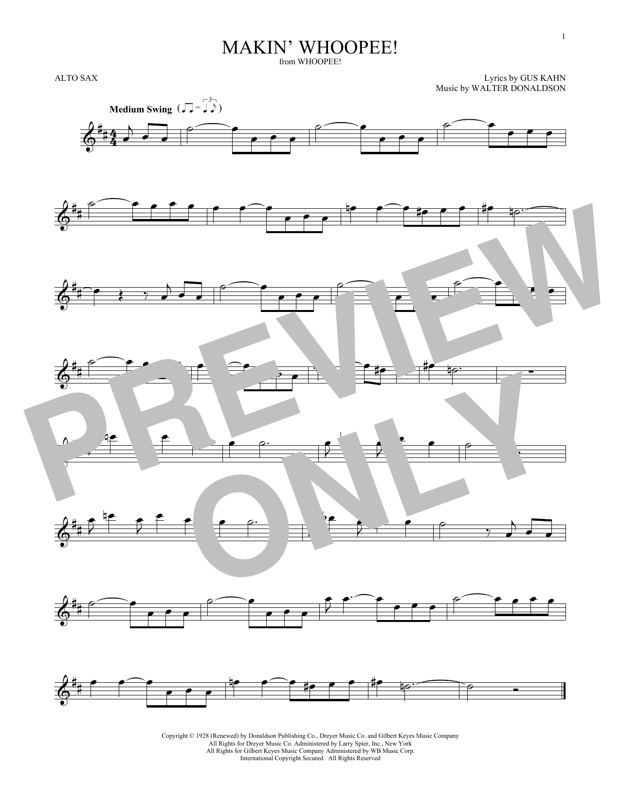 Gus Kahn Makin' Whoopee! Sheet Music Notes & Chords for Melody Line, Lyrics & Chords - Download or Print PDF