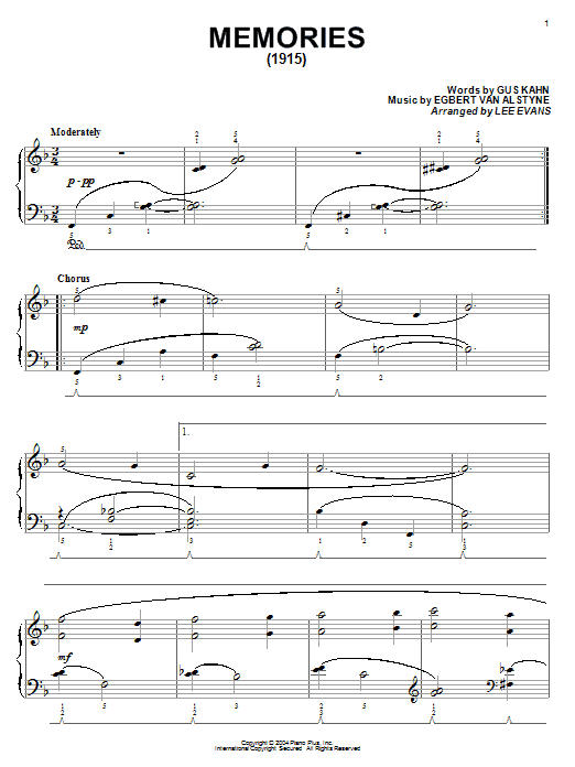 Gus Kahn Memories Sheet Music Notes & Chords for Piano - Download or Print PDF