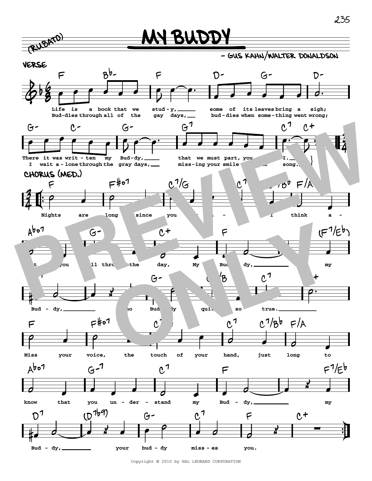 Gus Kahn My Buddy (arr. Robert Rawlins) Sheet Music Notes & Chords for Real Book – Melody, Lyrics & Chords - Download or Print PDF