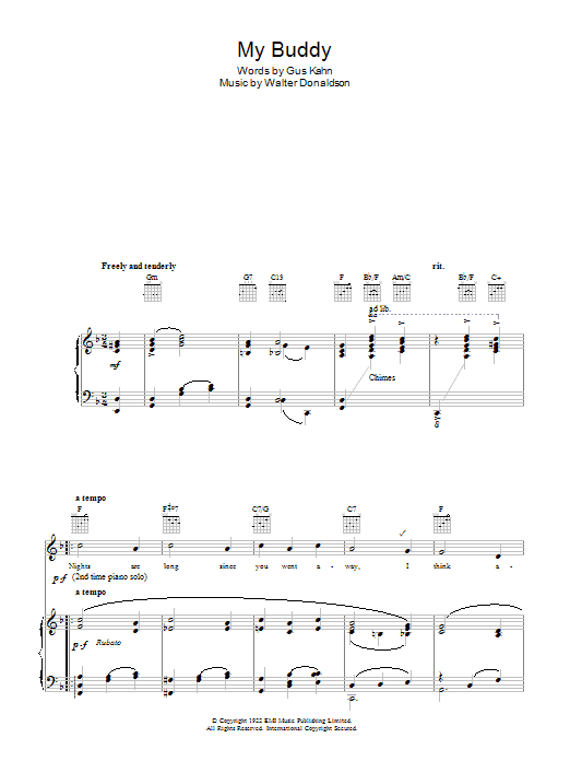Gus Kahn My Buddy Sheet Music Notes & Chords for Piano, Vocal & Guitar (Right-Hand Melody) - Download or Print PDF