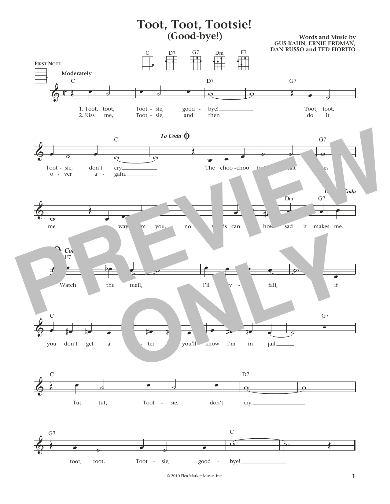 Gus Kahn Toot, Toot, Tootsie! (Good-bye!) (from The Daily Ukulele) (arr. Liz and Jim Beloff) Sheet Music Notes & Chords for Ukulele - Download or Print PDF