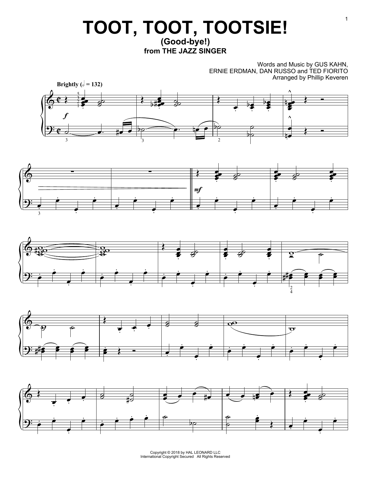 Gus Kahn Toot, Toot, Tootsie! (Good-bye!) [Jazz version] (arr. Phillip Keveren) Sheet Music Notes & Chords for Piano - Download or Print PDF