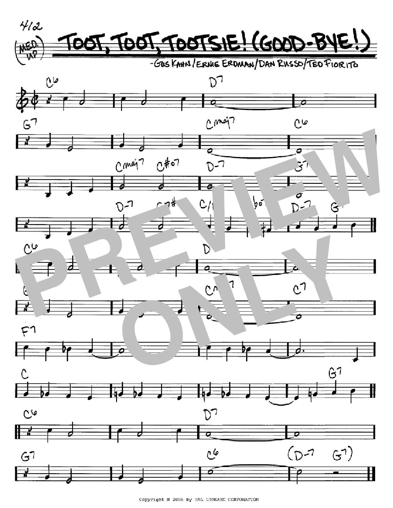 Gus Kahn Toot, Toot, Tootsie! (Good-bye!) Sheet Music Notes & Chords for Piano, Vocal & Guitar (Right-Hand Melody) - Download or Print PDF