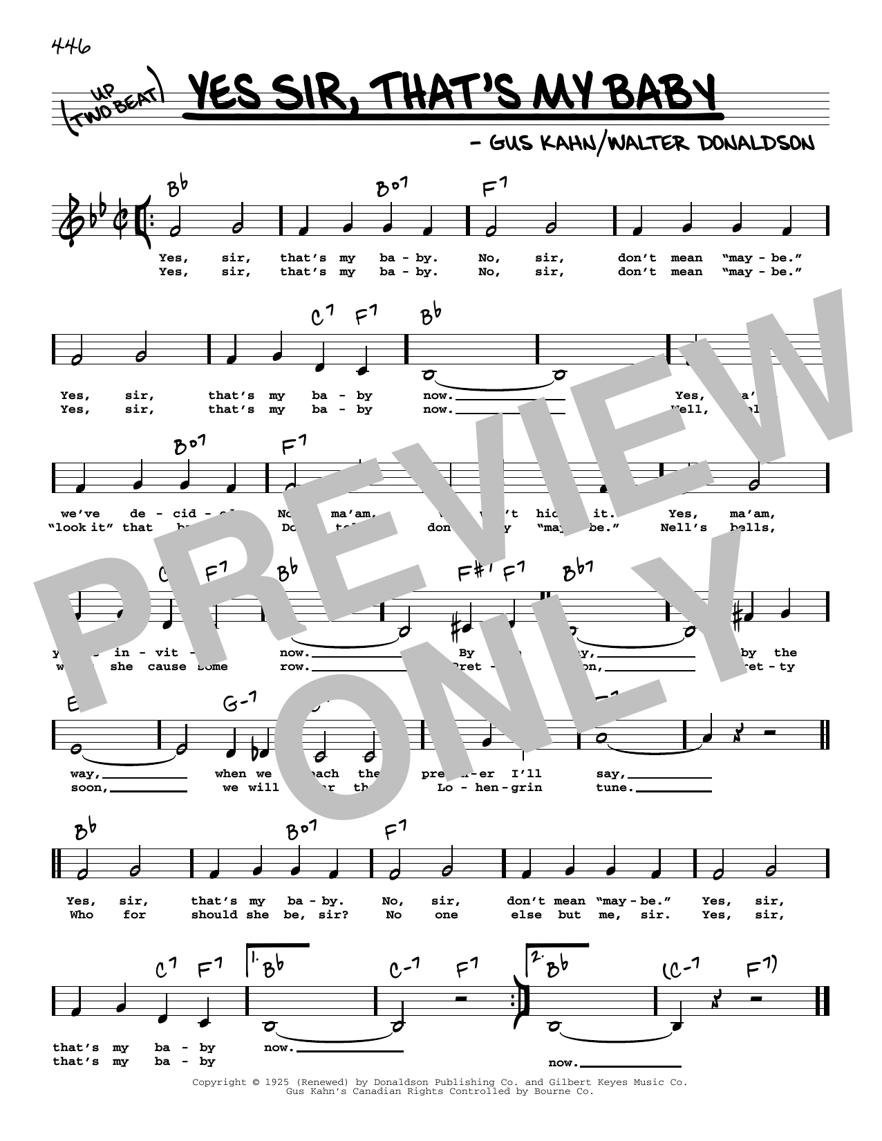 Gus Kahn Yes Sir, That's My Baby (Low Voice) Sheet Music Notes & Chords for Real Book – Melody, Lyrics & Chords - Download or Print PDF