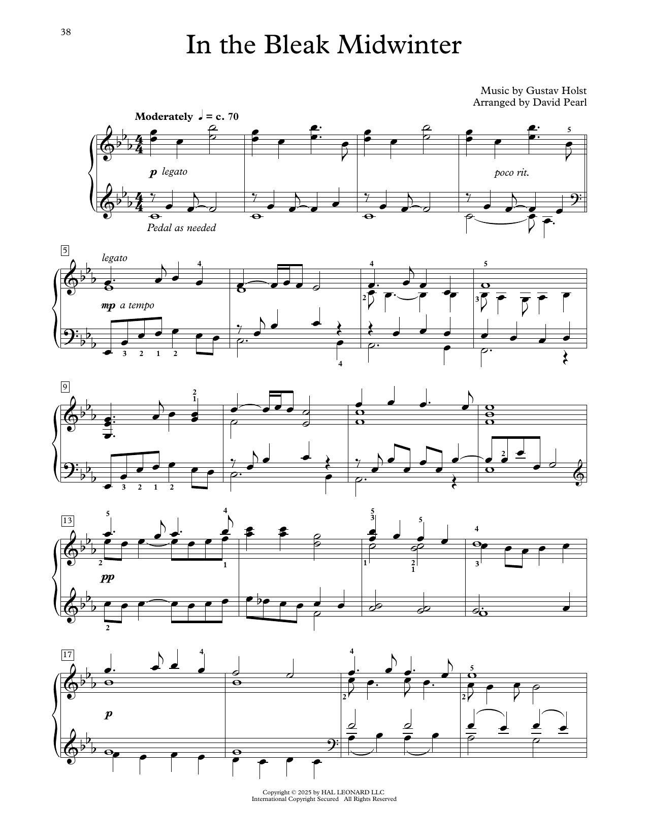 Gustav Holst In The Bleak Midwinter (arr. David Pearl) Sheet Music Notes & Chords for Educational Piano - Download or Print PDF