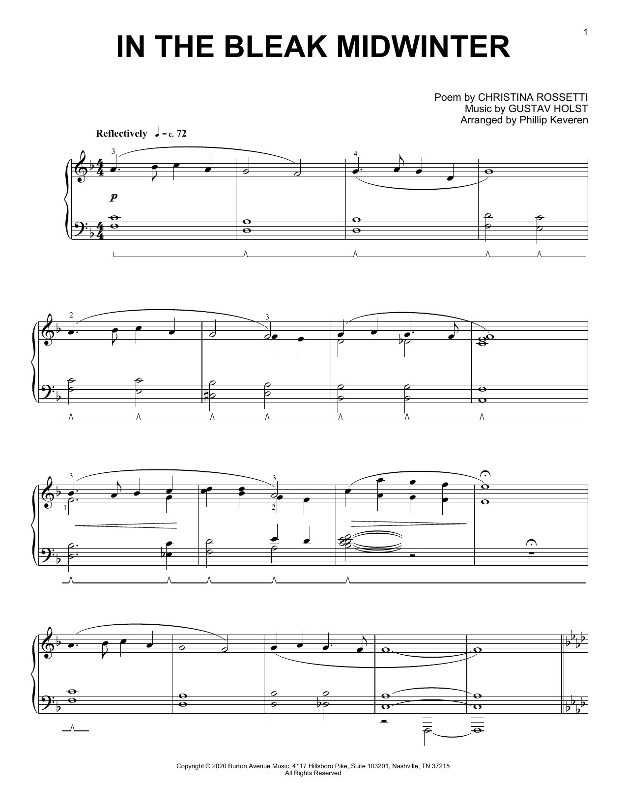 Gustav Holst In The Bleak Midwinter (arr. Phillip Keveren) Sheet Music Notes & Chords for Piano Solo - Download or Print PDF