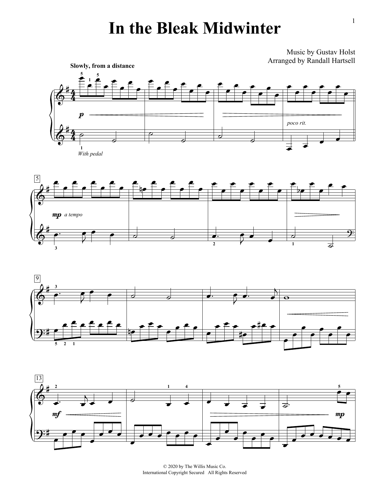 Gustav Holst In The Bleak Midwinter (arr. Randall Hartsell) Sheet Music Notes & Chords for Educational Piano - Download or Print PDF