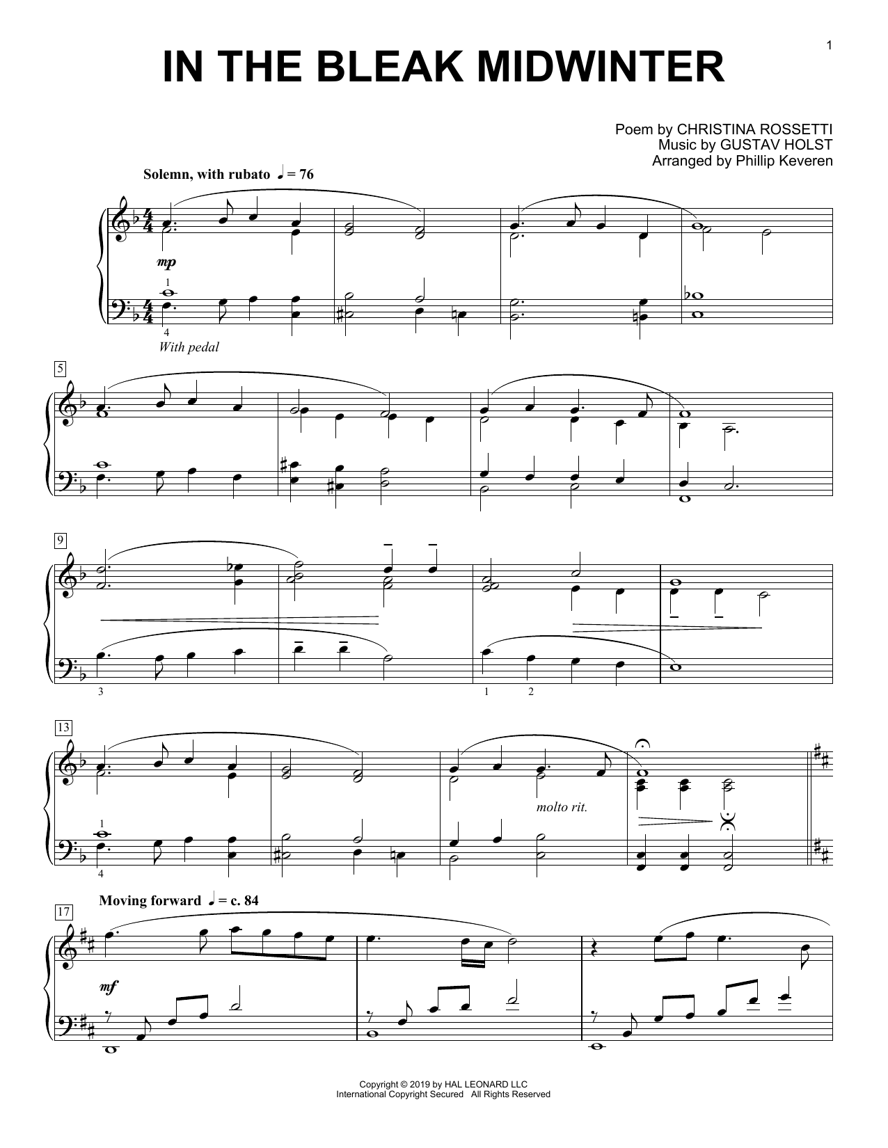 Gustav Holst In The Bleak Midwinter [Classical version] (arr. Phillip Keveren) Sheet Music Notes & Chords for Piano Solo - Download or Print PDF