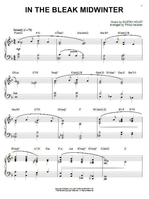 Gustav Holst In The Bleak Midwinter [Jazz version] (arr. Phillip Keveren) Sheet Music Notes & Chords for Piano - Download or Print PDF