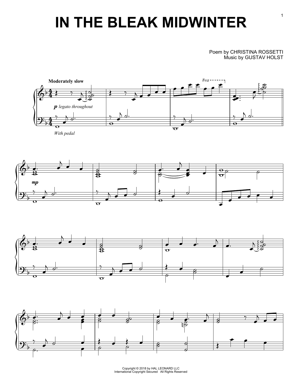 Gustav Holst In The Bleak Midwinter [Jazz version] Sheet Music Notes & Chords for Piano - Download or Print PDF