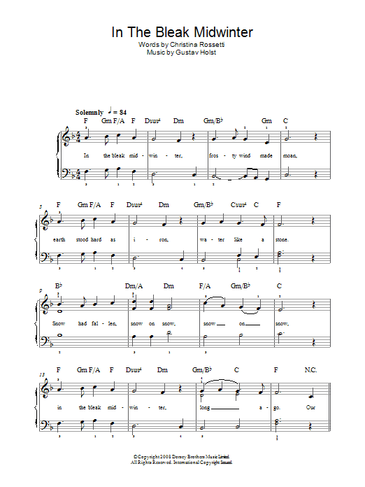 Gustav Holst In The Bleak Midwinter Sheet Music Notes & Chords for Piano, Vocal & Guitar (Right-Hand Melody) - Download or Print PDF