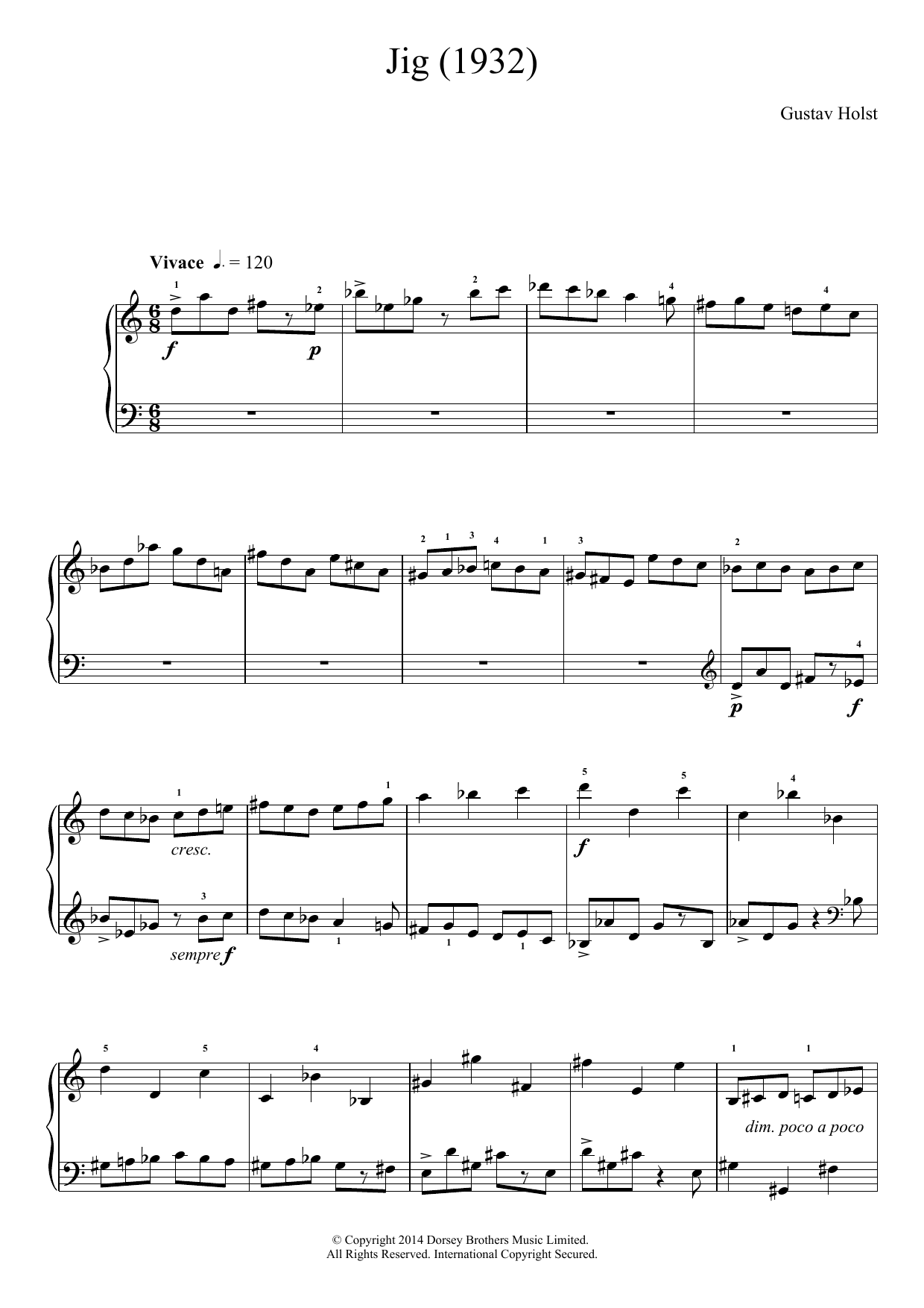 Gustav Holst Jig (1932) Sheet Music Notes & Chords for Piano - Download or Print PDF