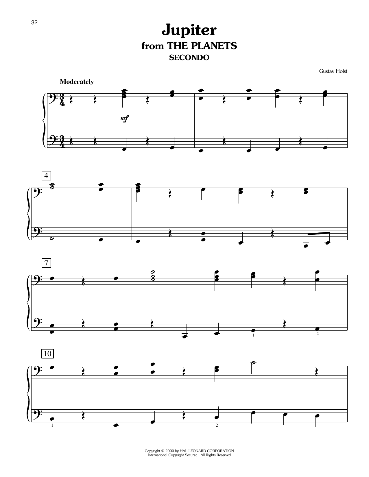 Gustav Holst Jupiter (arr. Carol Klose) Sheet Music Notes & Chords for Easy Piano Duet - Download or Print PDF