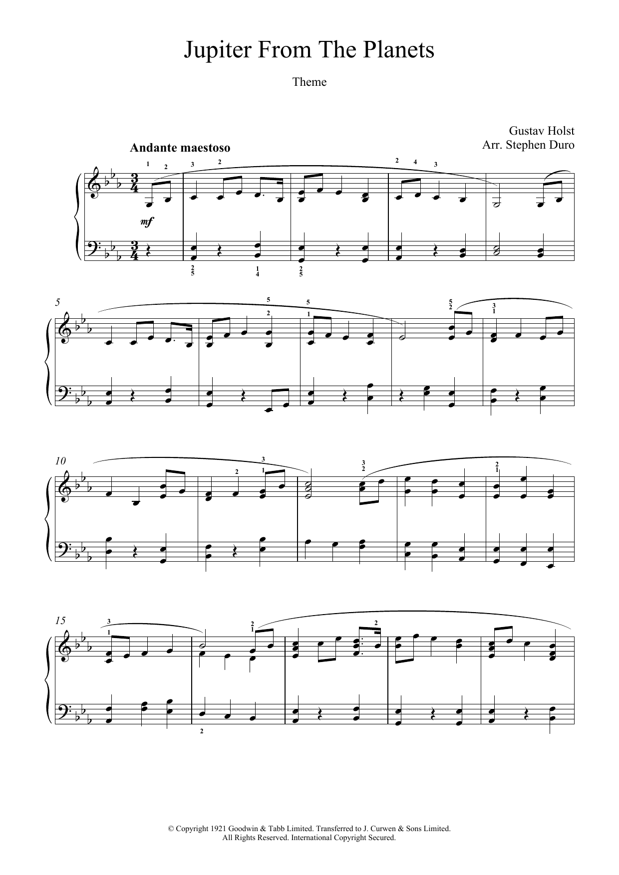 Gustav Holst Jupiter (from The Planets, Op.32) Sheet Music Notes & Chords for Piano - Download or Print PDF