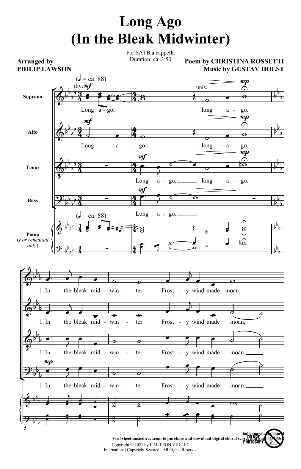 Gustav Holst Long Ago (In The Bleak Midwinter) (arr. Philip Lawson) Sheet Music Notes & Chords for SATB Choir - Download or Print PDF