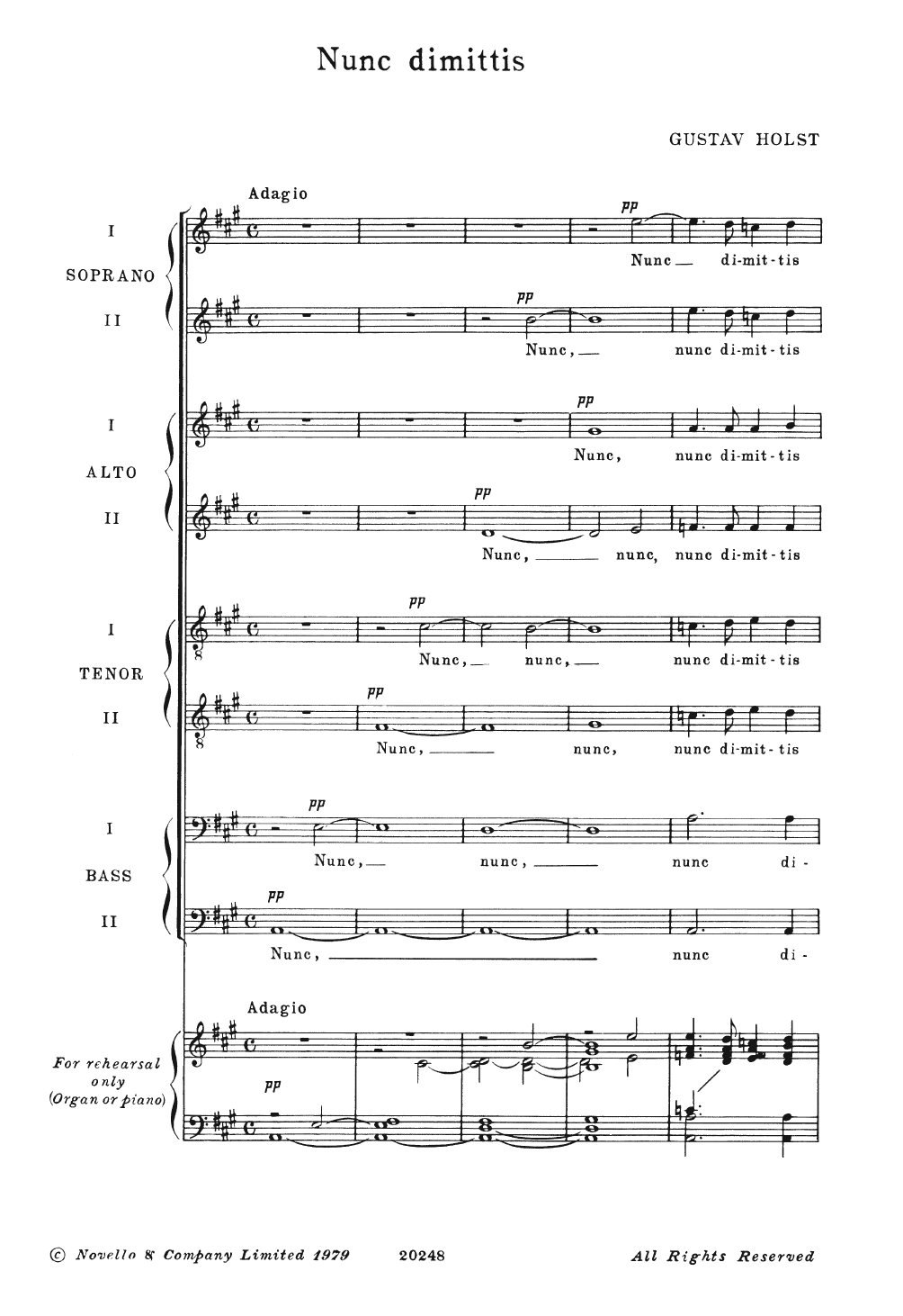 Gustav Holst Nunc Dimittis Sheet Music Notes & Chords for Piano, Vocal & Guitar (Right-Hand Melody) - Download or Print PDF