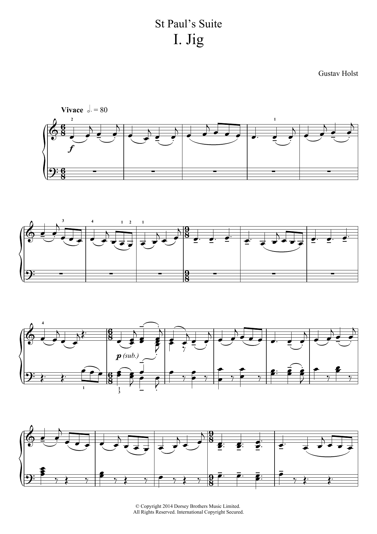 Gustav Holst St. Paul's Suite- I. Jig Sheet Music Notes & Chords for Piano - Download or Print PDF