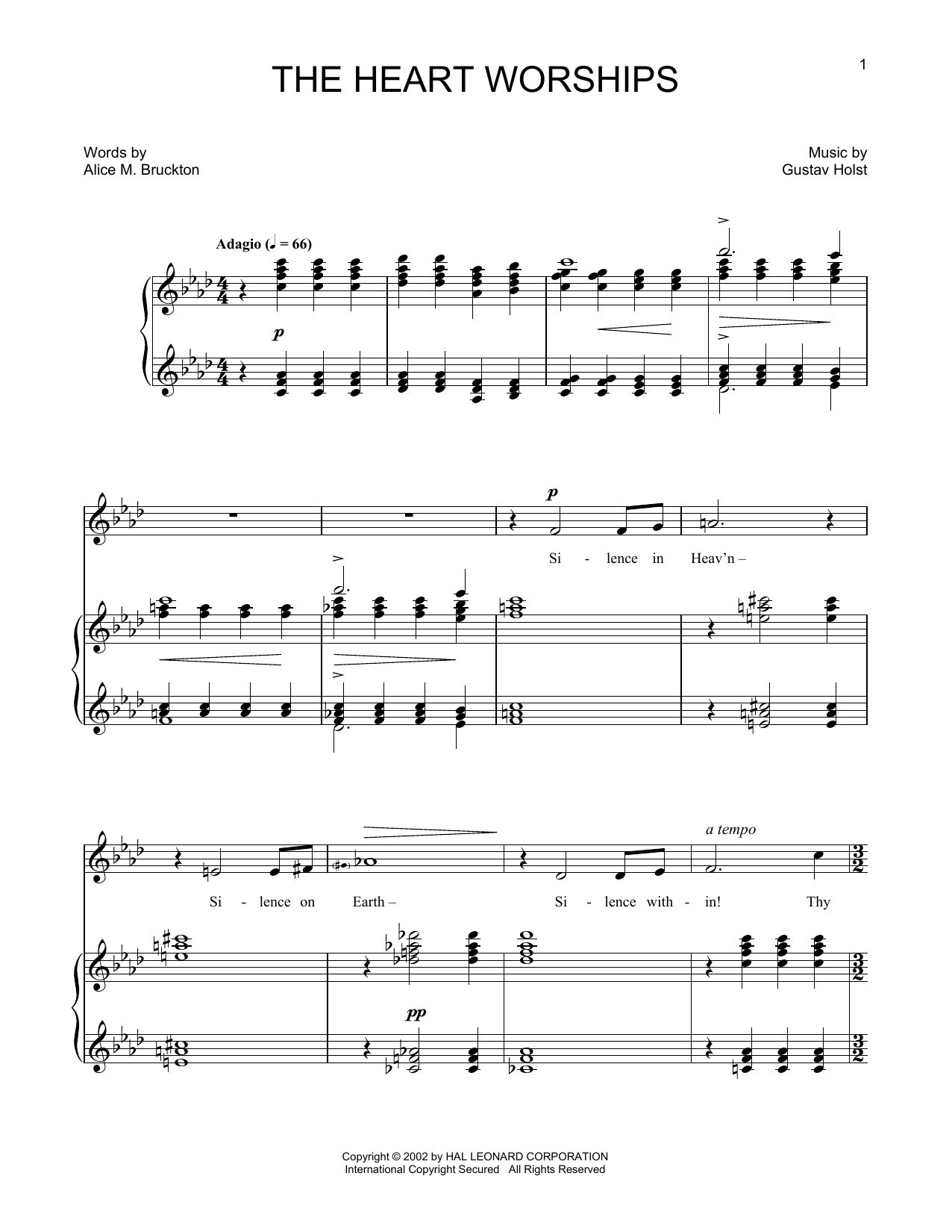 Gustav Holst The Heart Worships Sheet Music Notes & Chords for Piano & Vocal - Download or Print PDF