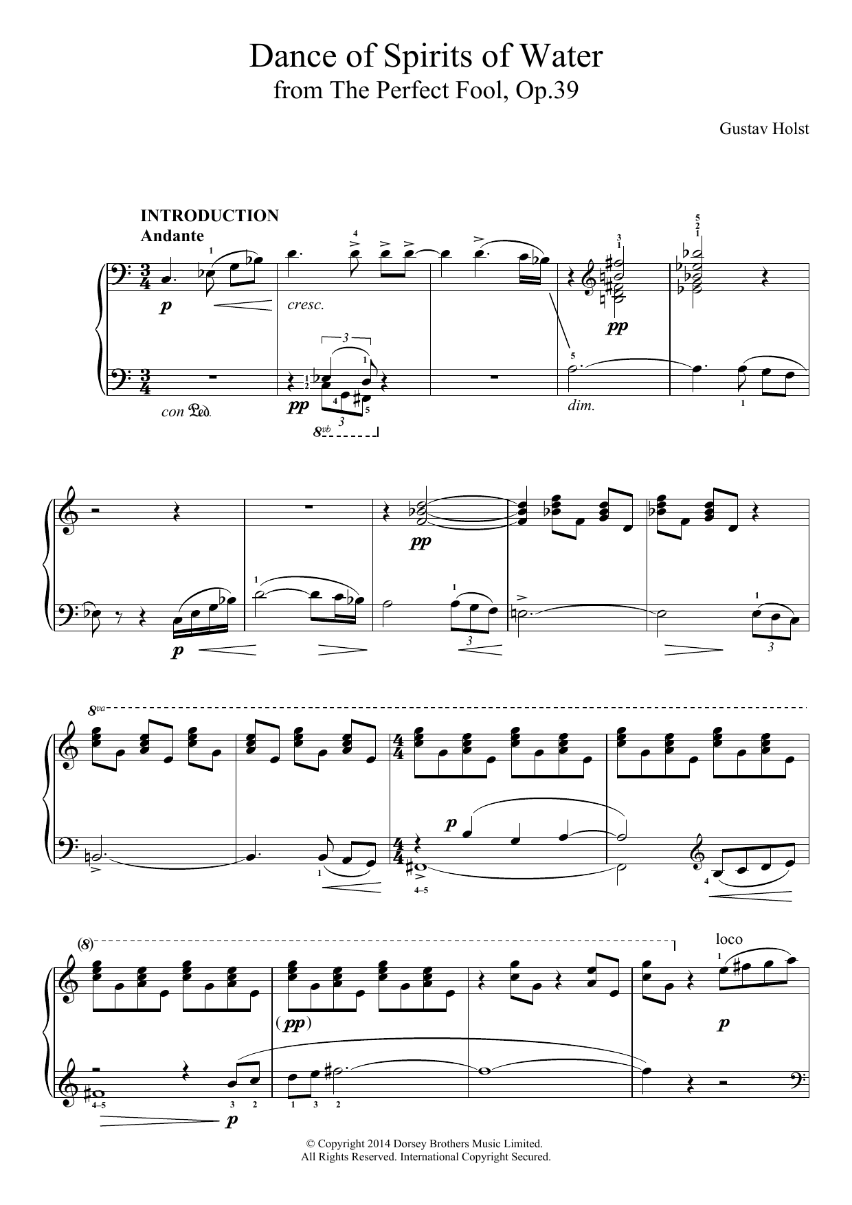 Gustav Holst The Perfect Fool, Op. 39- Dance Of Spirits Of Water Sheet Music Notes & Chords for Piano - Download or Print PDF