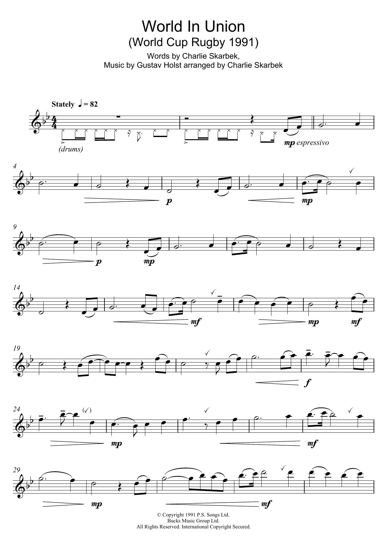 Gustav Holst World In Union Sheet Music Notes & Chords for Clarinet - Download or Print PDF