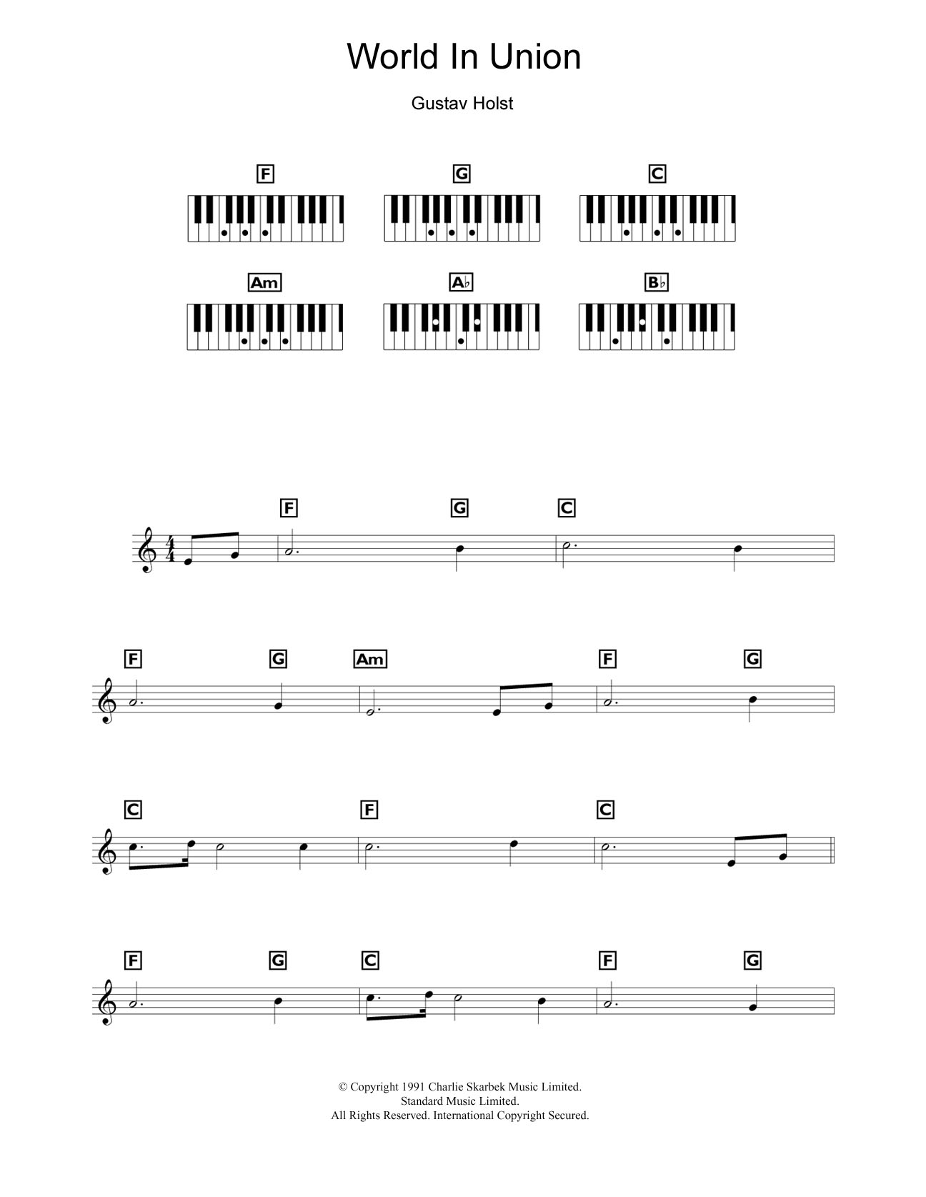 Gustav Holst World In Union Sheet Music Notes & Chords for Keyboard - Download or Print PDF