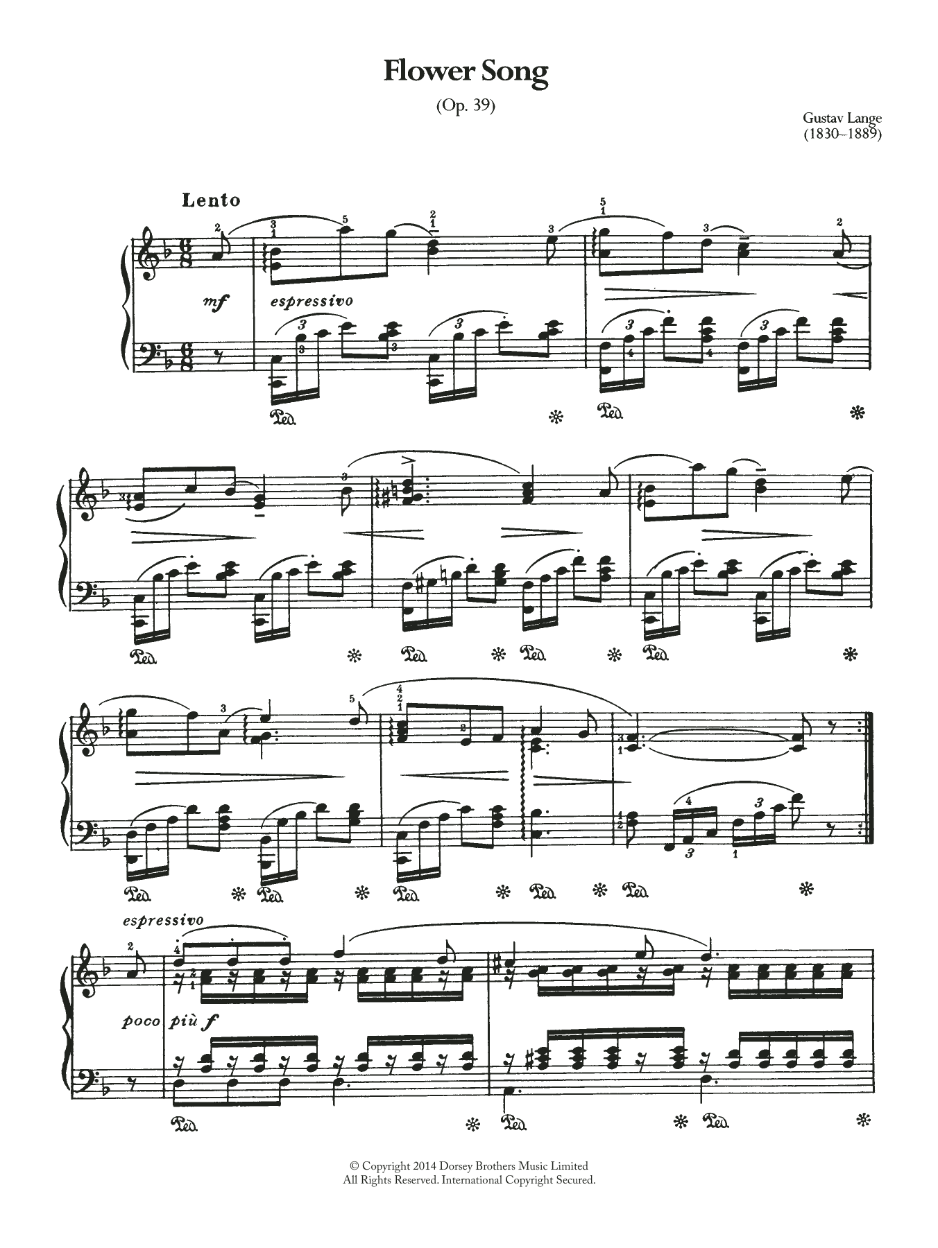 Gustav Lange Flower Song Op.39 Sheet Music Notes & Chords for Piano - Download or Print PDF