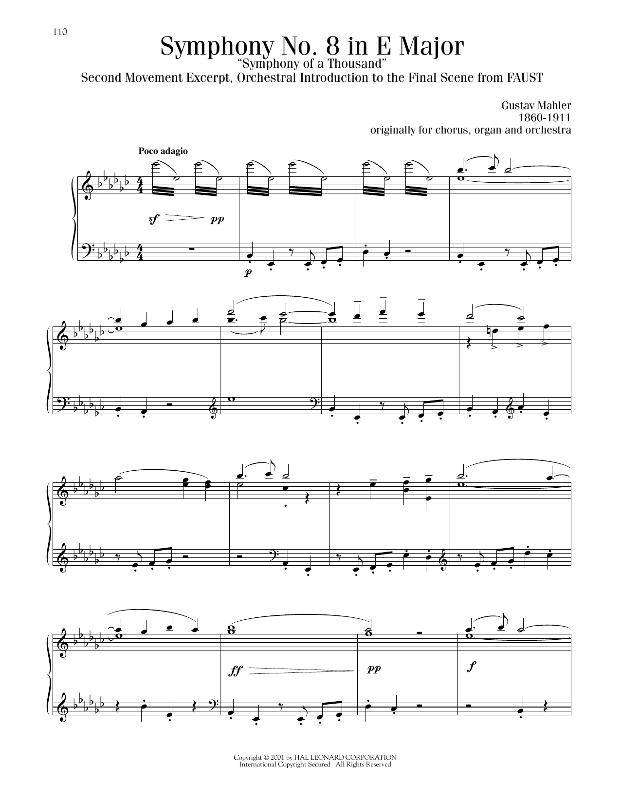 Gustav Mahler Symphony No. 8 In E Major (Symphony Of A Thousand), Second Movement Sheet Music Notes & Chords for Piano Solo - Download or Print PDF