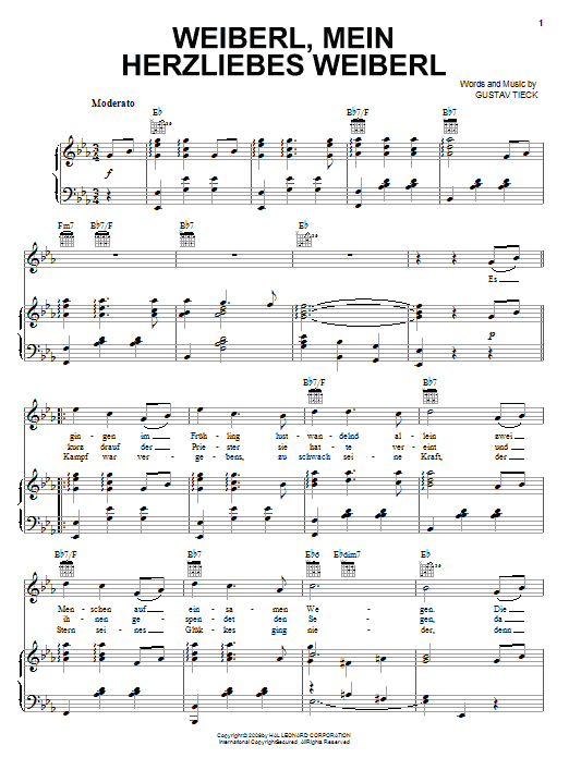 Gustav Tieck Weiberl, Mein Herzliebes Weiberl! Sheet Music Notes & Chords for Piano, Vocal & Guitar (Right-Hand Melody) - Download or Print PDF