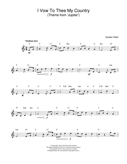 I Vow To Thee My Country sheet music