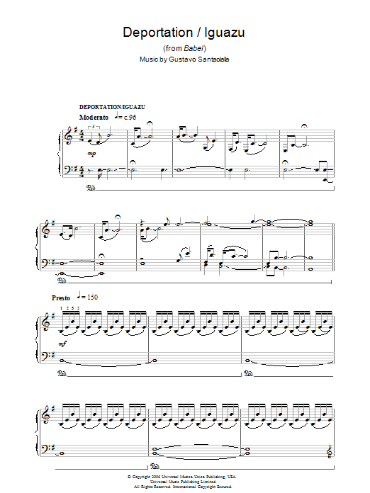 Gustavo Santaolalla Deportation/Iguazu (from Babel) Sheet Music Notes & Chords for Piano - Download or Print PDF