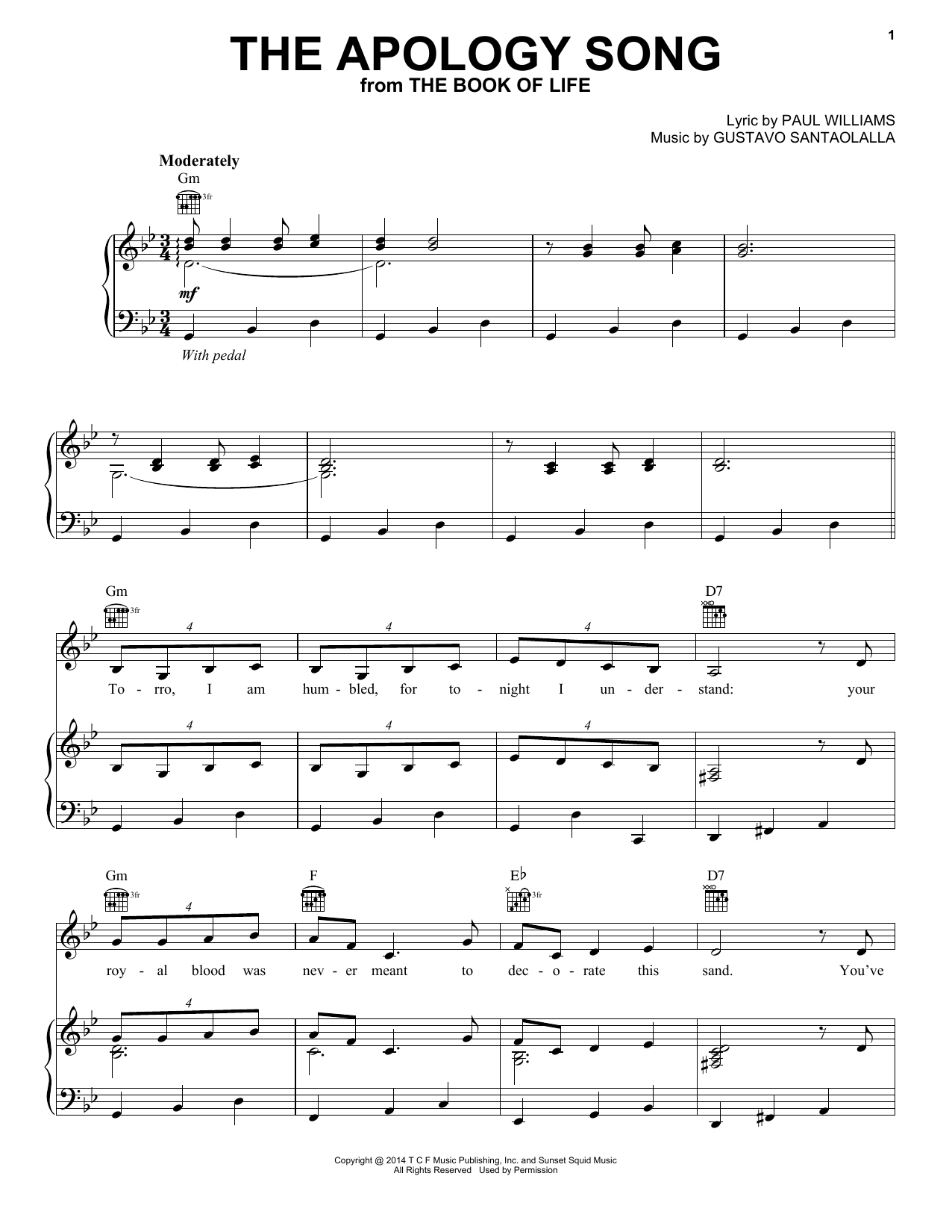 Gustavo Santaolalla The Apology Song Sheet Music Notes & Chords for Piano, Vocal & Guitar (Right-Hand Melody) - Download or Print PDF