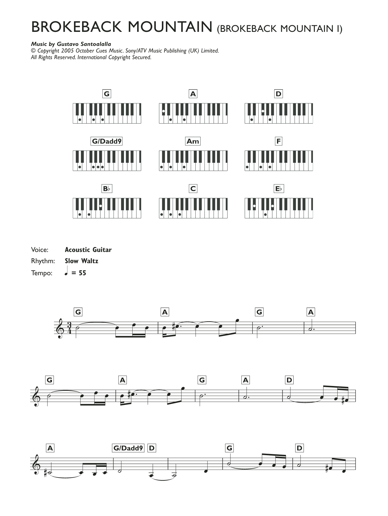 Gustavo Santaolalla Theme from Brokeback Mountain Sheet Music Notes & Chords for Keyboard - Download or Print PDF