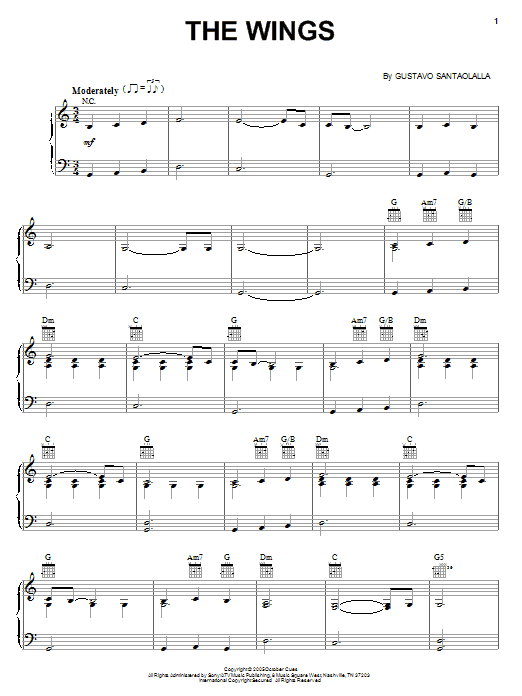 Preview Gustavo Santaolalla The Wings Film and TV sheet music, notes and chords for Piano, SKU: 55174 The Wings sheet music