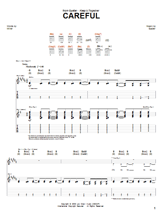 Guster Careful Sheet Music Notes & Chords for Guitar Tab - Download or Print PDF