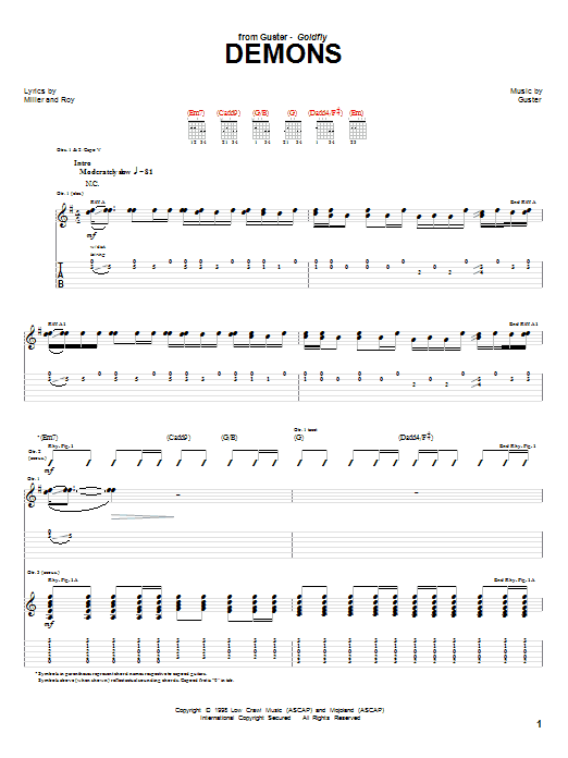 Guster Demons Sheet Music Notes & Chords for Guitar Tab - Download or Print PDF