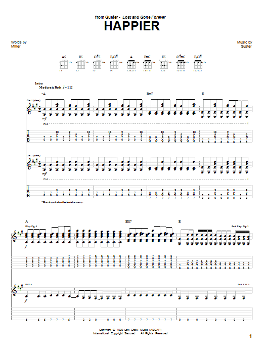 Guster Happier Sheet Music Notes & Chords for Guitar Tab - Download or Print PDF