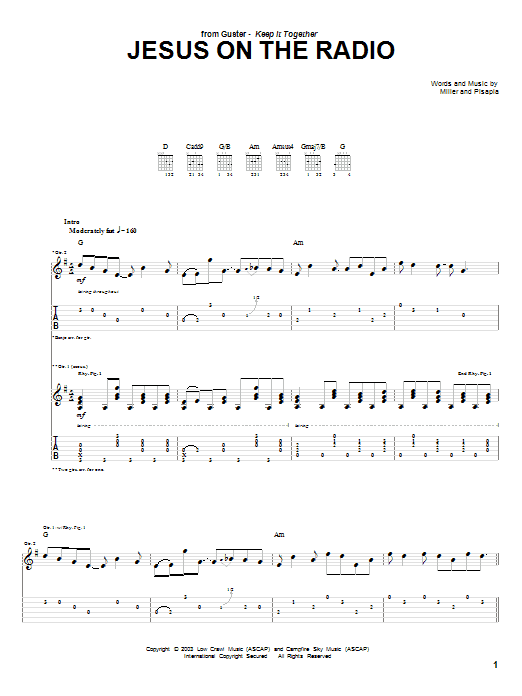 Guster Jesus On The Radio Sheet Music Notes & Chords for Guitar Tab - Download or Print PDF