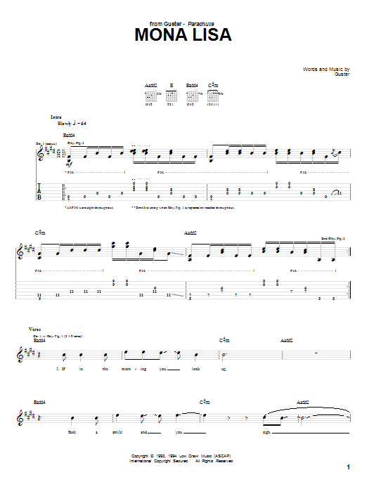 Guster Mona Lisa Sheet Music Notes & Chords for Guitar Tab - Download or Print PDF