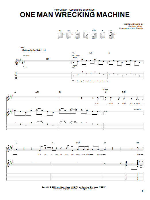 Guster One Man Wrecking Machine Sheet Music Notes & Chords for Guitar Tab - Download or Print PDF