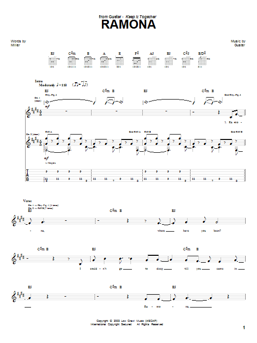 Guster Ramona Sheet Music Notes & Chords for Guitar Tab - Download or Print PDF