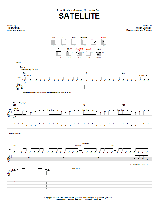 Guster Satellite Sheet Music Notes & Chords for Guitar Tab - Download or Print PDF