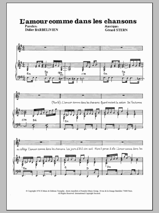 Guy Bonnardot L'Amour Comme Dans Les Chansons Sheet Music Notes & Chords for Piano & Vocal - Download or Print PDF
