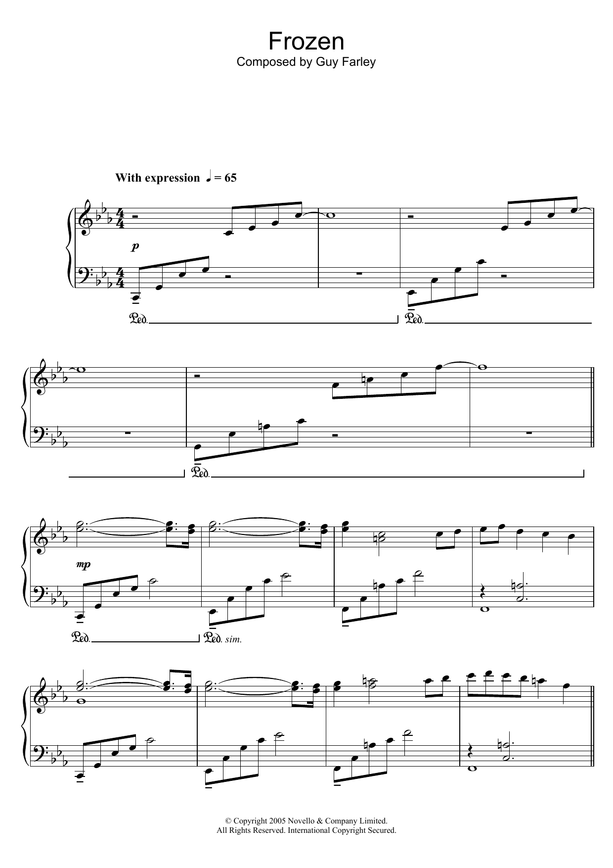 Guy Farley Frozen (from 'Cashback') Sheet Music Notes & Chords for Piano - Download or Print PDF