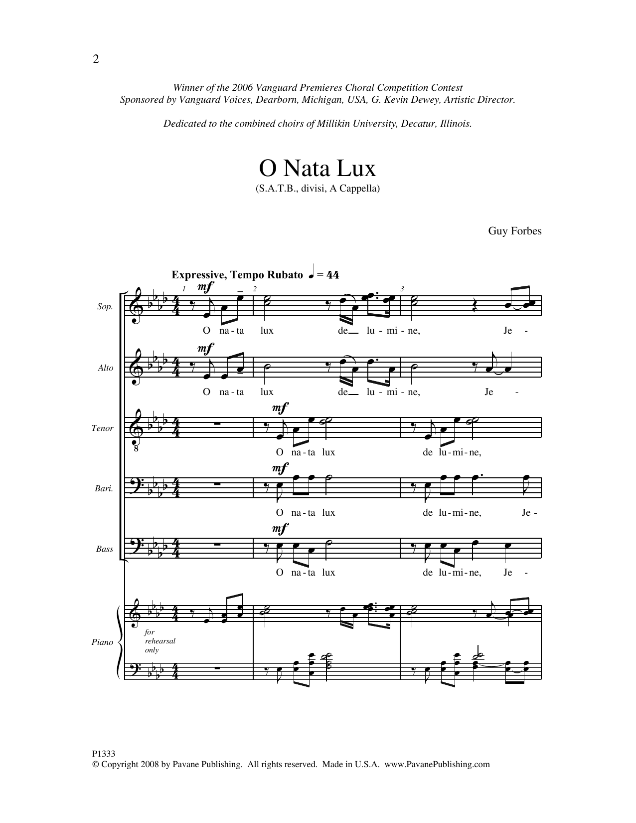 Guy Forbes O Nata Lux Sheet Music Notes & Chords for SATB Choir - Download or Print PDF
