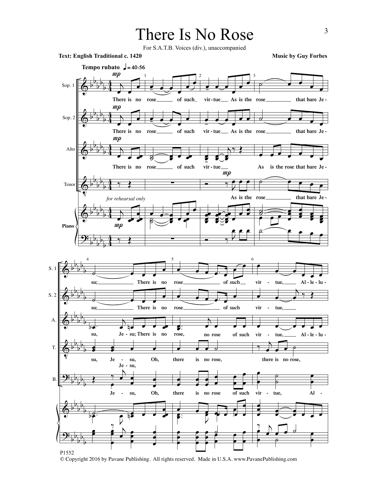 Guy Forbes There Is No Rose Sheet Music Notes & Chords for Choral - Download or Print PDF