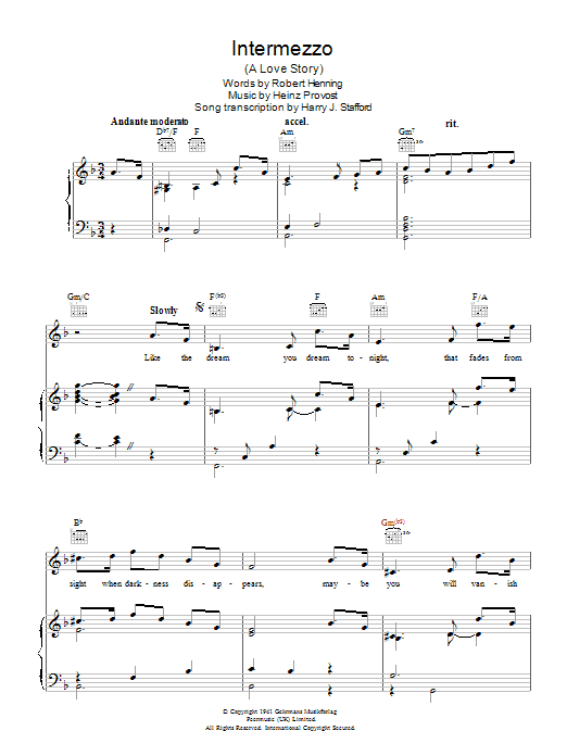 Guy Lombardo Intermezzo - A Love Story Sheet Music Notes & Chords for Piano, Vocal & Guitar (Right-Hand Melody) - Download or Print PDF