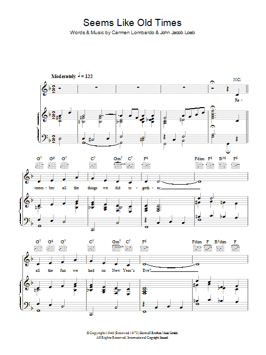 Guy Lombardo Seems Like Old Times Sheet Music Notes & Chords for Piano, Vocal & Guitar (Right-Hand Melody) - Download or Print PDF