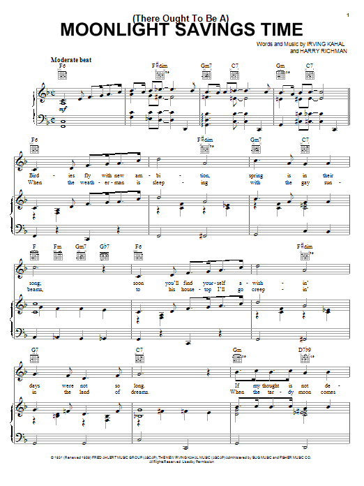 Guy Lombardo (There Ought To Be A) Moonlight Savings Time Sheet Music Notes & Chords for Piano, Vocal & Guitar (Right-Hand Melody) - Download or Print PDF Guy Lombardo (There Ought To Be A) Moonlight Savings Time Sheet Music Notes & Chords for Piano, Vocal & Guitar (Right-Hand Melody) - Download or Print PDF