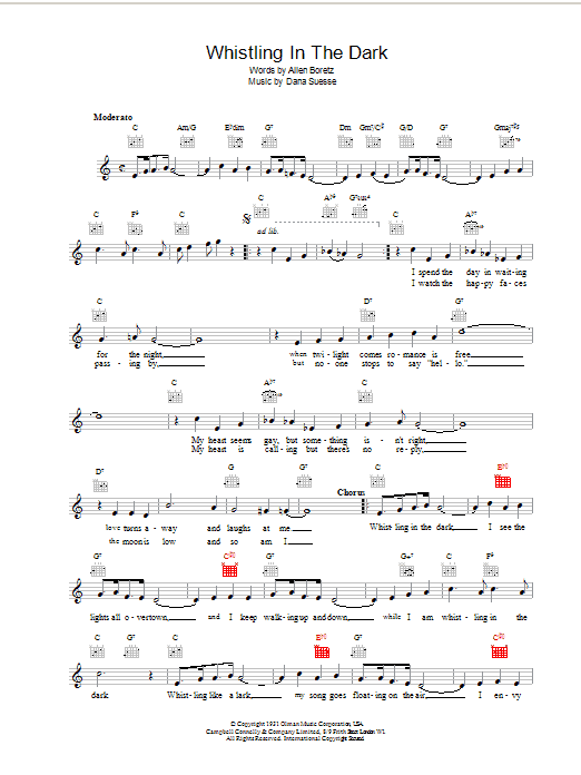 Guy Lombardo Whistling In The Dark Sheet Music Notes & Chords for Melody Line, Lyrics & Chords - Download or Print PDF